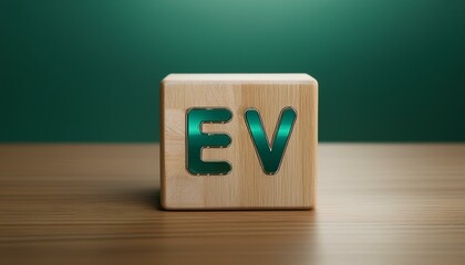 EV icon on wooden cube
