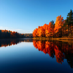 Obraz premium Vibrant Autumn Lake Reflection