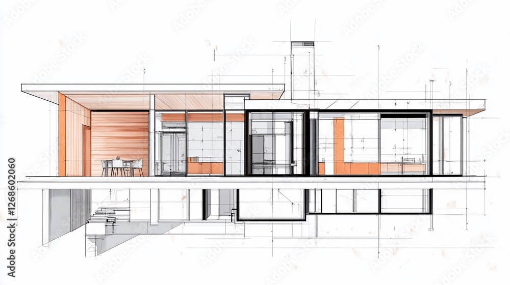 Poster architectural blueprint of modern building with minimalist design and clean lines