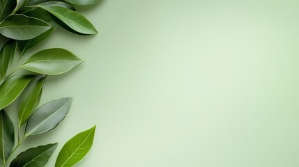Fototapeta premium Minimalist green leaves on a soft pastel background, perfect for designs and natural themes.
