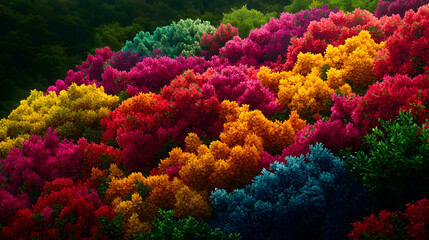 Vibrant Colorful Forest of Pixelated Trees