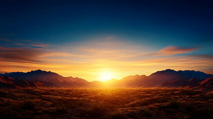 Vibrant Desert Sunset Over Mountains