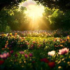 Obraz premium Vibrant Flower Garden at Sunset