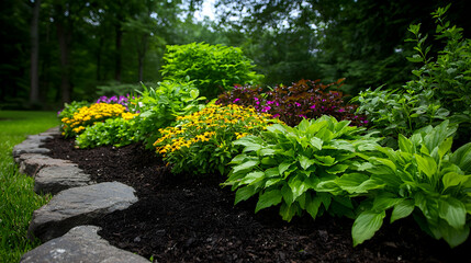Vibrant Flower Garden with Stone Border