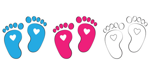 silhouette of baby feet icon over white background. vector illustration. Baby footprints icon isolated on white background. Baby feet sign. Set icons colorful.