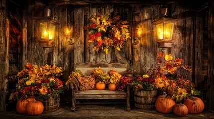 Charming Autumn Decor with Pumpkins and Lanterns
