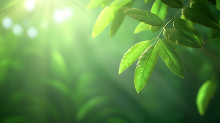 Obraz premium Vibrant Green Leaves in Sunlight Lush Foliage Nature Background