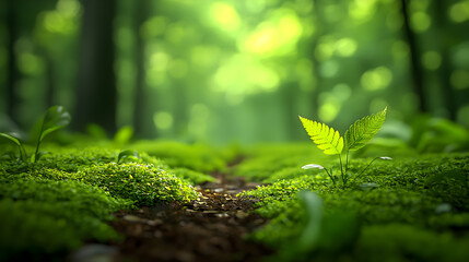 Vibrant Green Sapling Emerging in a Lush Forest