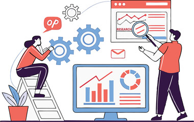 Business concept illustration. Set of Vector illustration of seo, web development, digital marketing. Creative concept for web banner, social media banner, business presentation.