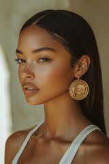 Elegant portrait of a woman with bold jewelry and natural beauty