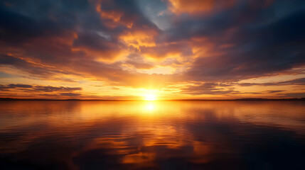 Obraz premium Vibrant Orange Sunset Over Calm Ocean Water