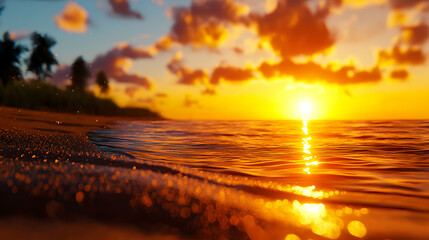 Vibrant Orange Sunset Over Tropical Beach