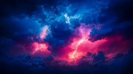 Vibrant Pink And Blue Storm Clouds With Lightning At Night