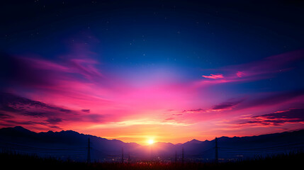Naklejka premium Vibrant Pink and Purple Sunset Landscape