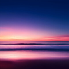 Vibrant Pink And Purple Sunset Over Calm Ocean Beach
