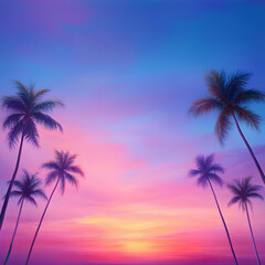 Vibrant Pink and Purple Tropical Sunset with Palm Trees