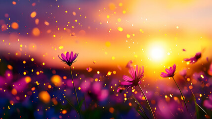 Vibrant Pink Cosmos Flowers at Sunset