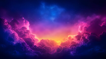 Vibrant Pink Purple Night Sky with Stars and Clouds