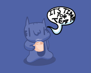 Cute kitty is drinking tea vector art. A unique colors had added to the drawing