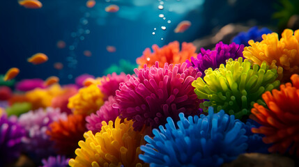 Obraz premium Vibrant Rainbow Coral Reef Underwater Scene