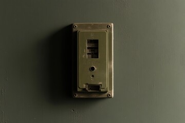 Mounted military olive drab receiver unit on wall