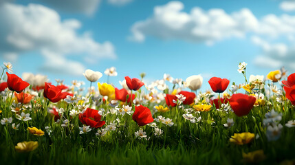 Vibrant Red and White Poppies in a Sunny Field