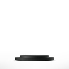 White background vector 3d with black podium. 3D abstract studio room with pedestal podium. Space for selling products, backdrop, wallpaper, background, text. Vector illustration.