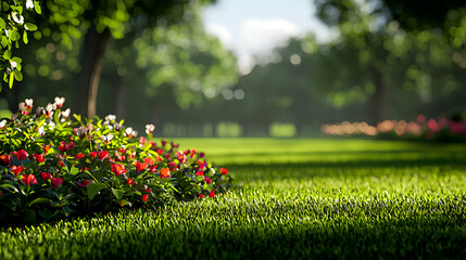 Vibrant Red And White Flowers In Lush Green Garden