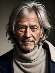 Obraz premium Silver Fox: A charismatic and expressive senior man, his silver hair and warm eyes captivating, exudes a quiet confidence and life experience.