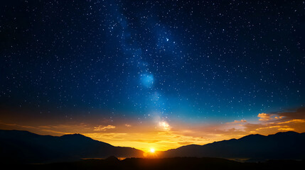 Fototapeta premium Vibrant Sunset and Milky Way Over Silhouetted Mountains