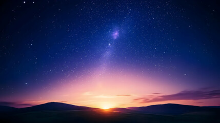 Fototapeta premium Vibrant Sunset and Starry Night Sky Landscape