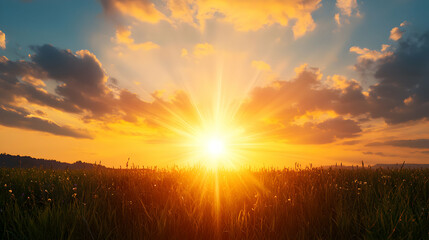 Fototapeta premium Vibrant Sunset over a Golden Field