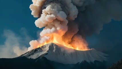 an island that has a big pile of fire and water in it and smoke coming out of the top
