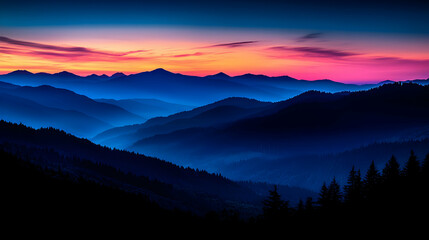 Obraz premium Vibrant Sunset Over Blue Mountains