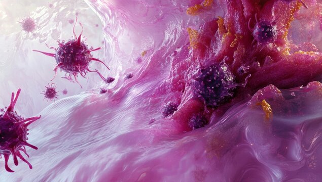 Cancer cells spreading in bloodstream, microscopic view
