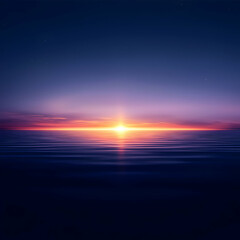 Obraz premium Vibrant Sunset Over Calm Ocean at Night
