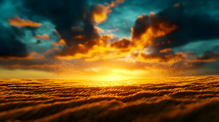 Obraz premium Vibrant Sunset Over Golden Horizon