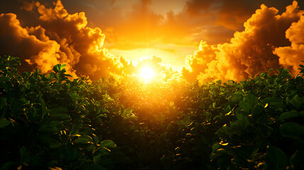 Fototapeta premium Vibrant Sunset Over Lush Green Field