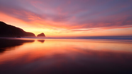 Obraz premium Vibrant Sunset Over Ocean Beach