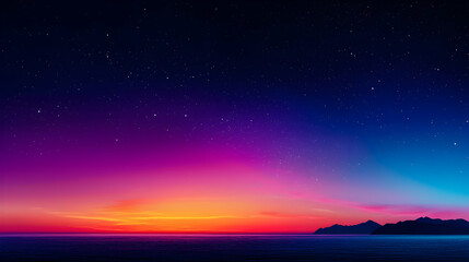 Fototapeta premium Vibrant Sunset Over Ocean With Starry Night Sky