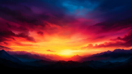 Fototapeta premium Vibrant Sunset over Silhouetted Mountains