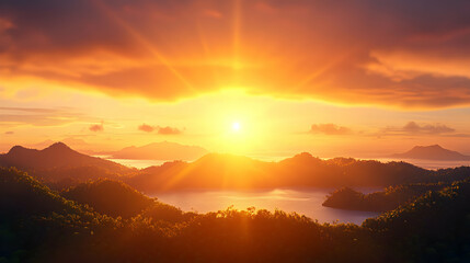 Obraz premium Vibrant Sunset Over Tropical Ocean Landscape