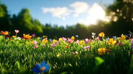 Vibrant Wildflower Meadow In Summer Sunlight
