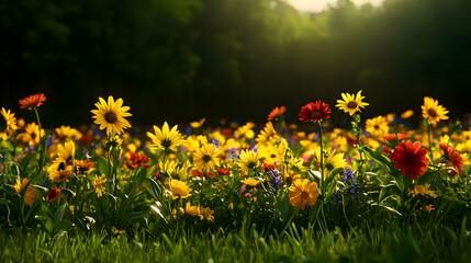 Obraz premium Vibrant Wildflower Meadow in Sunlight
