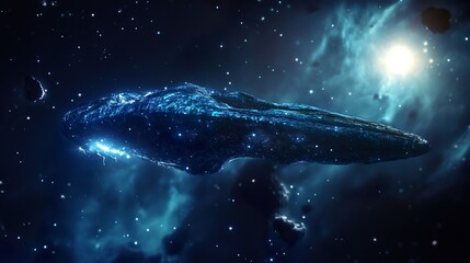 Fototapeta premium Cosmic radio jet erupts from a luminous source, traversing the vast expanse of deep space.