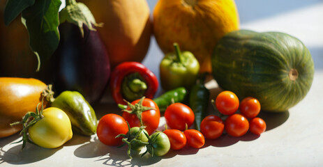 Zucchini tomatoes and other vegetables on the table