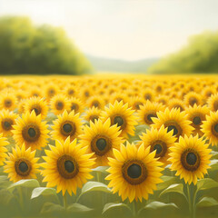 Obraz premium Vibrant Yellow Sunflower Field in Summer Sunlight