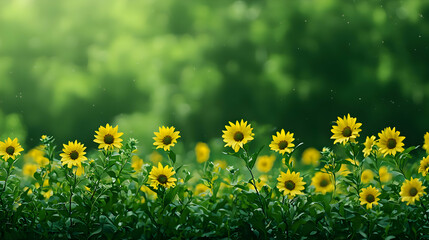 Fototapeta premium Vibrant Yellow Sunflowers in a Lush Green Field