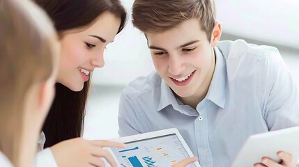 Young Business Team Collaborating on Tablet