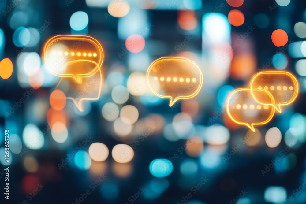 Poster colorful abstract background with speech bubble icons and bokeh effect